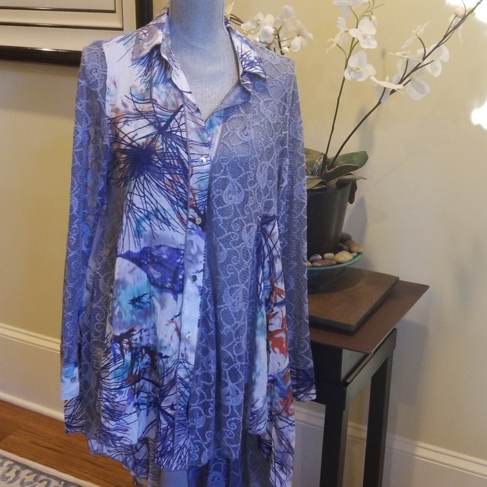 Dor Dor NWT high low lace Blue Duster